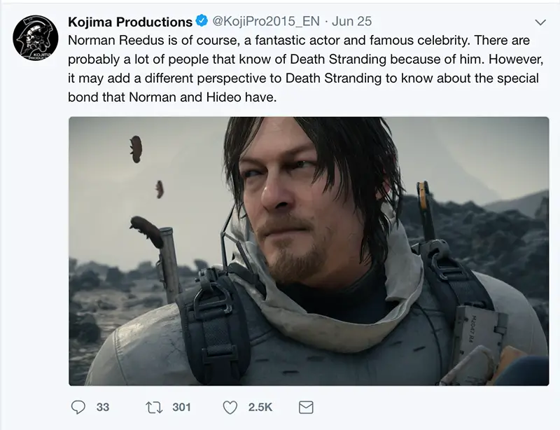 Hideo Kojima Tweet, Death Stranding