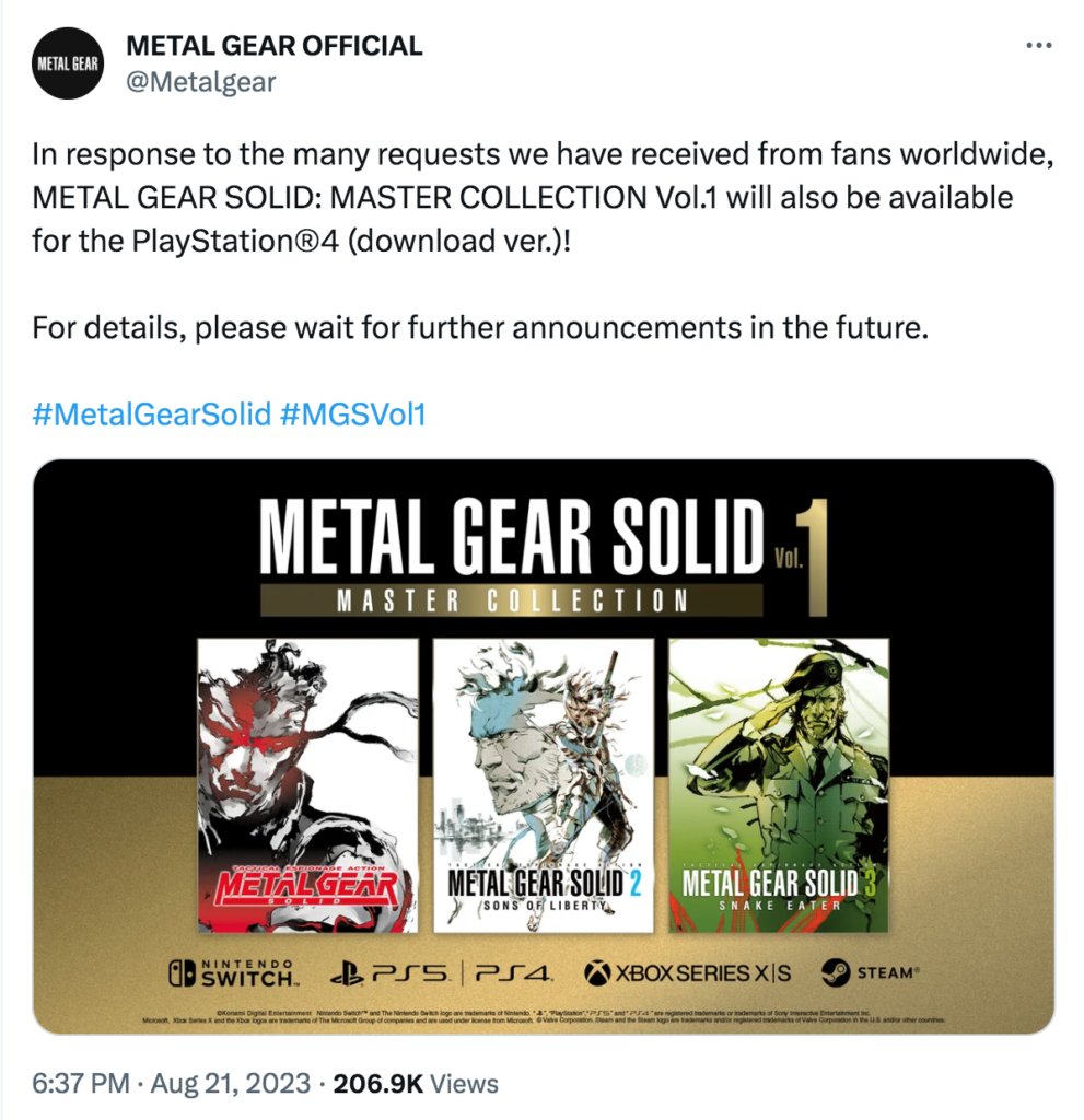 Metal Gear Solid: Master Collection Vol. 1 also coming to PS4 | PS5-Spiele